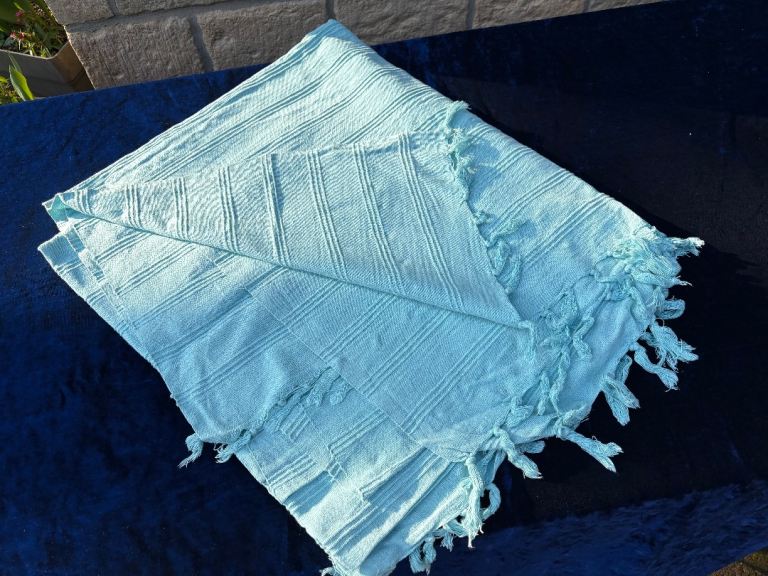 Bed throw - Cotton - Light Turquoise Blue - 250cm x 200cm