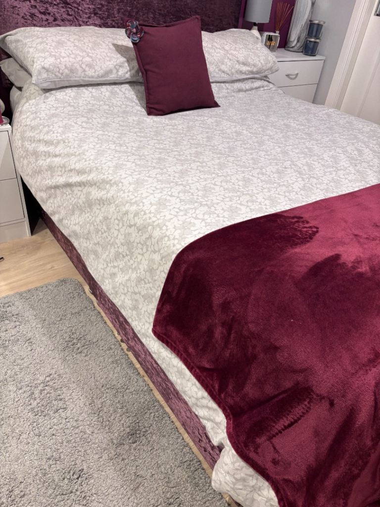 Double Bed with Headboard, Drawers and Mattress - As New Chenille