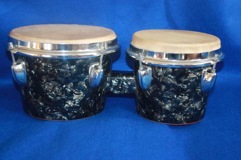 Vintage 1960s Star (now Tama) Black Marble Wooden Bongo Drums 6.1/2 inch + 8 inch ~ £115 ono
