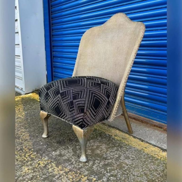 Vintage Lloyd Loom Style Bedroom Chair with Upholstered Seat