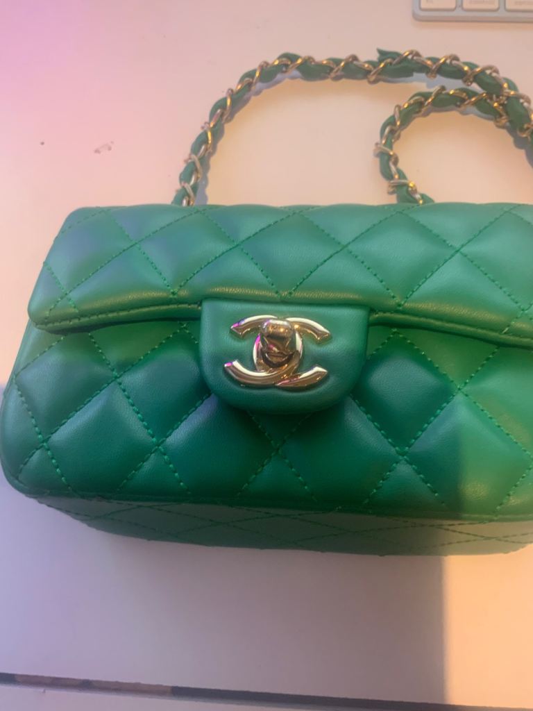 Authentic Chanel Mini Classic Flap Bag Green Lambskin Gold Hardware  Insurance Valuation Certificate