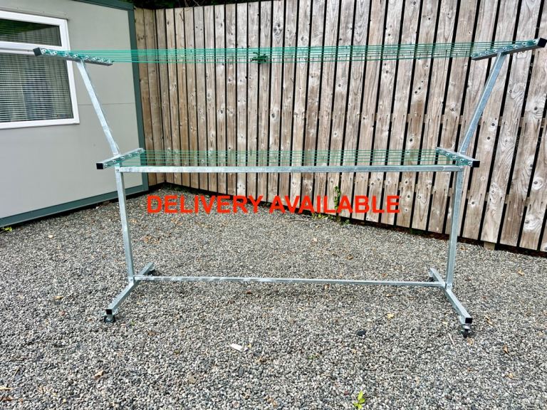 New 8ft Galvanised Mobile Clothes Line on Wheels / Washing Line / Home / Laundry
