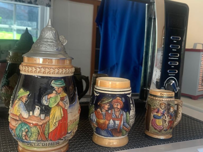 German beer tankard and two jugs