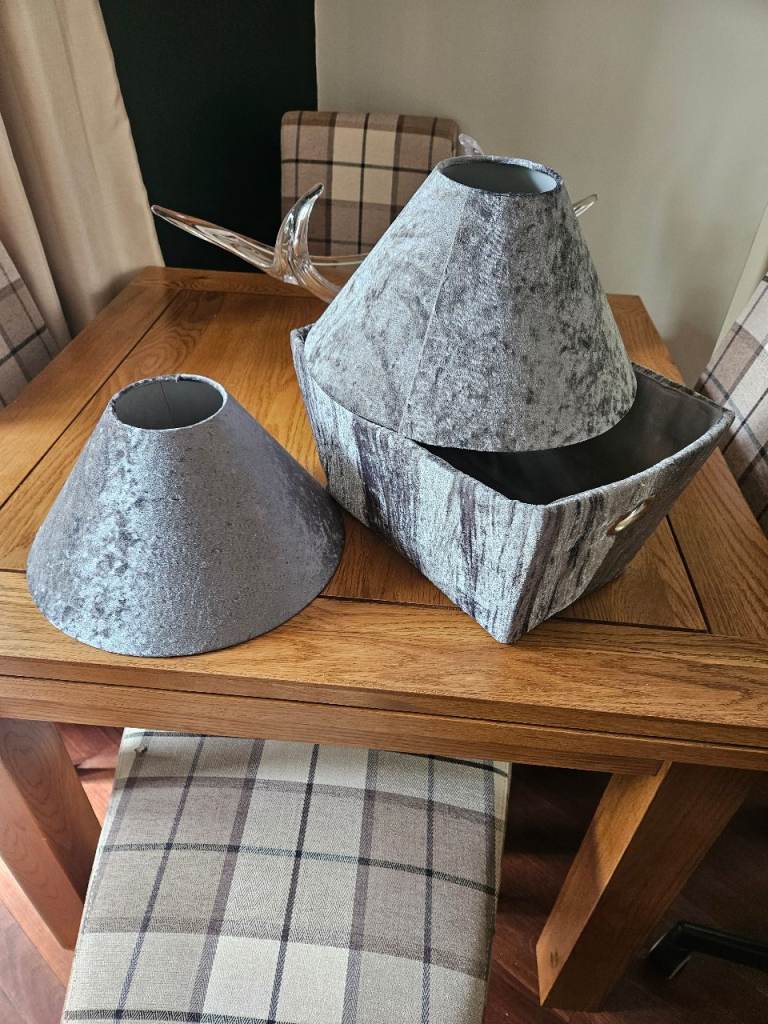 Pair of Grey Table Lamp Shades and Storage Box