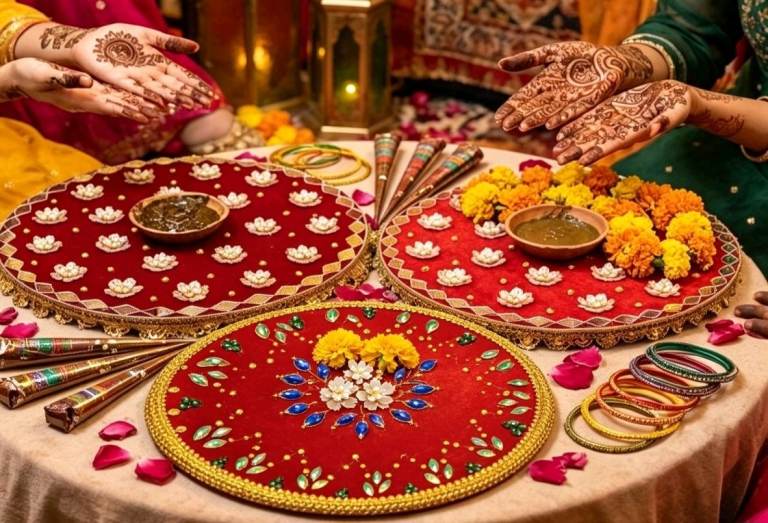Red velvet mehndi tray