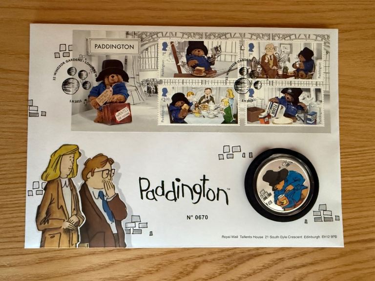 Paddington Bear Collectable - first day cover with medal