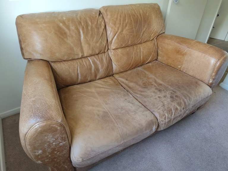 Tan leather 2-seater sofa — Free — Berkhamsted — collection only