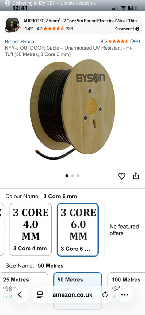 6mm2 NYY-J 3 core ‘high tuff’ 50m drum