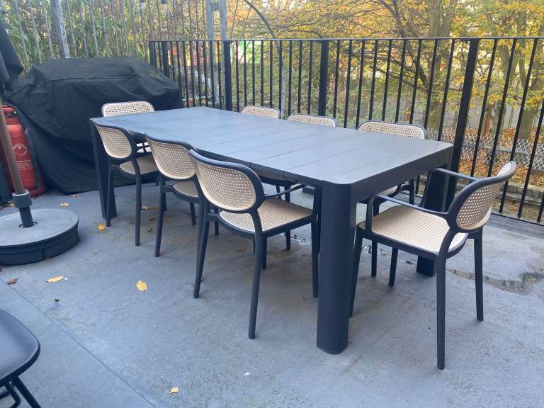 Sklum Garden Table Set with 8 Stackable Chairs | Set Arnadine - Omara