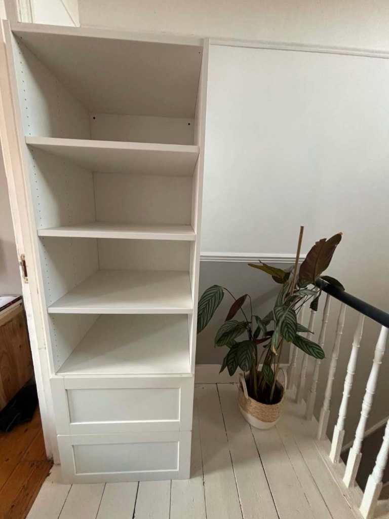 White Wooden Bookshelf with Drawer – Good Condition