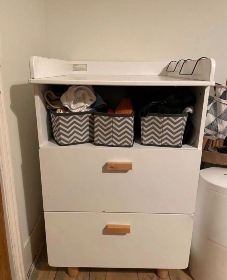 White Wooden Baby Changing Unit with Storage Drawers