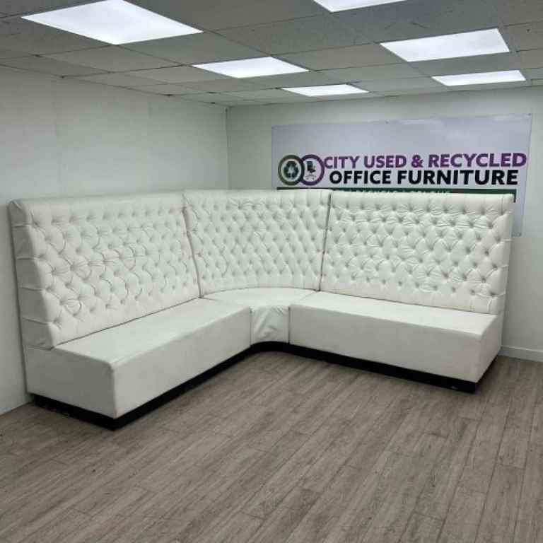Chesterfield-Style Corner Booth, White Leather, W2700mm - VARIOUS COLOURS AVAILABLE 