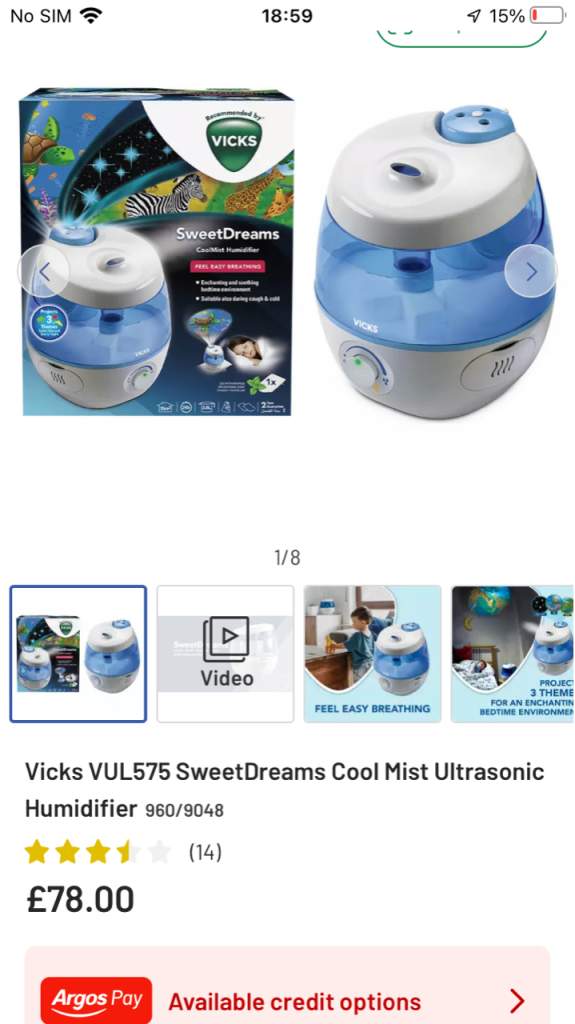 Vicks SweetDreams CoolMist Ultrasonic Humidifier with Projector - NEW