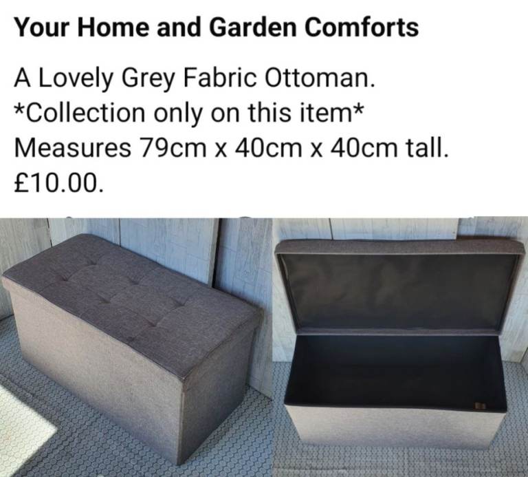 Grey Fabric Ottoman Storage Box – Good Condition