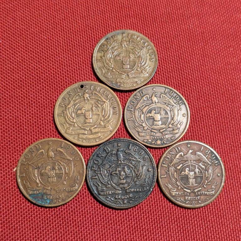 ♥NEW♥ 6x Z.A.R. 1 POND Paul Kruger Zuid Afrikaansche Republiek gaming coin token