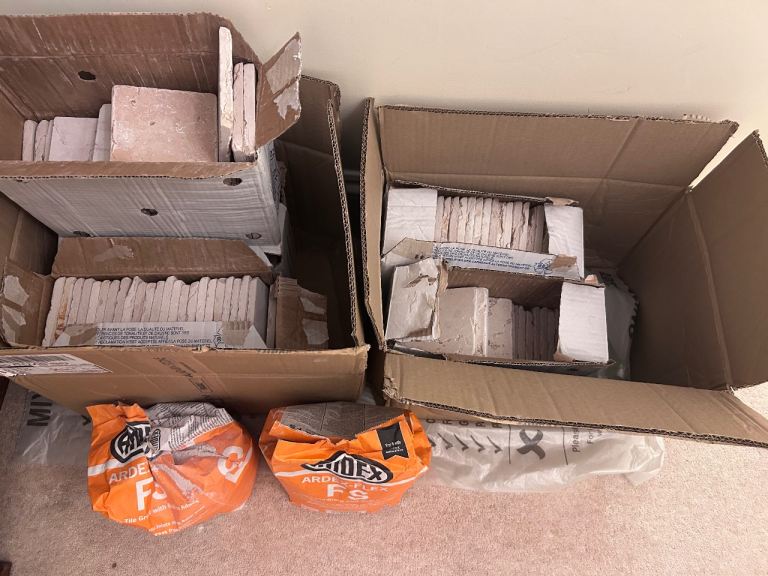 200+ Marble tiles and 6kg grout.  Mandarin Stone Rose Perlino