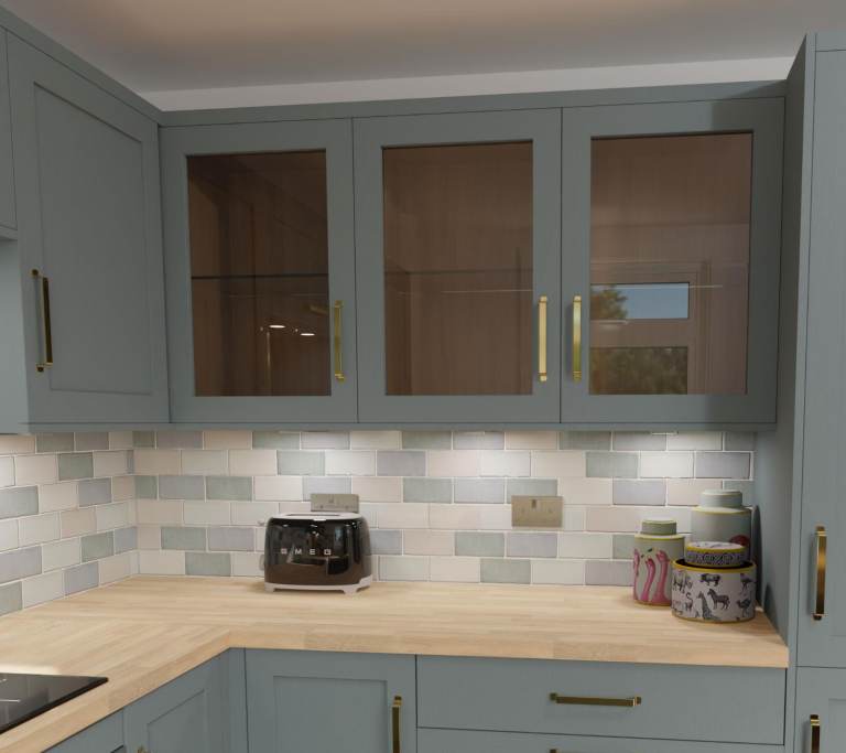 Glass fronted kitchen cabinet