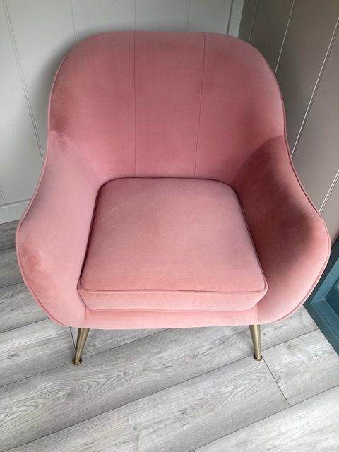 M&S PINK VELVET ARMCHAIR
