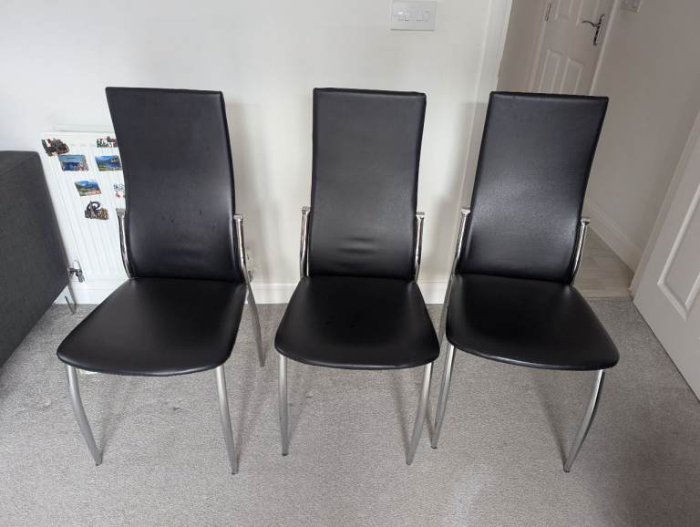 3 dining chairs black chrome