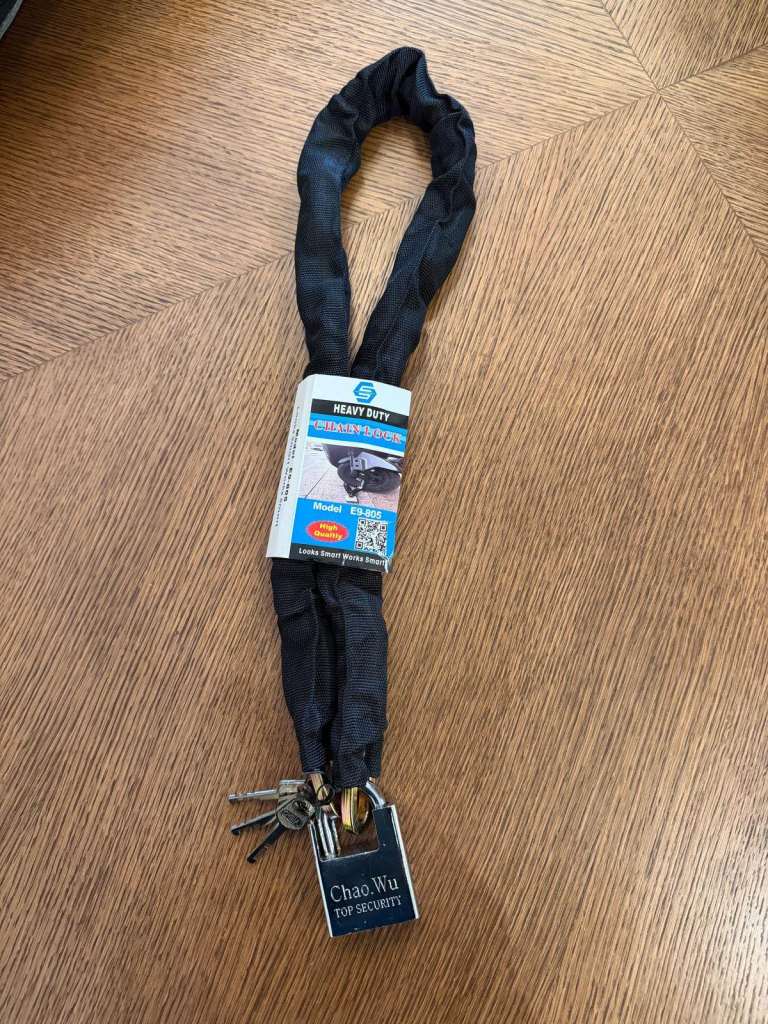 Heavy Duty Bike Chain Lock with Padlock and Keys – Brand New