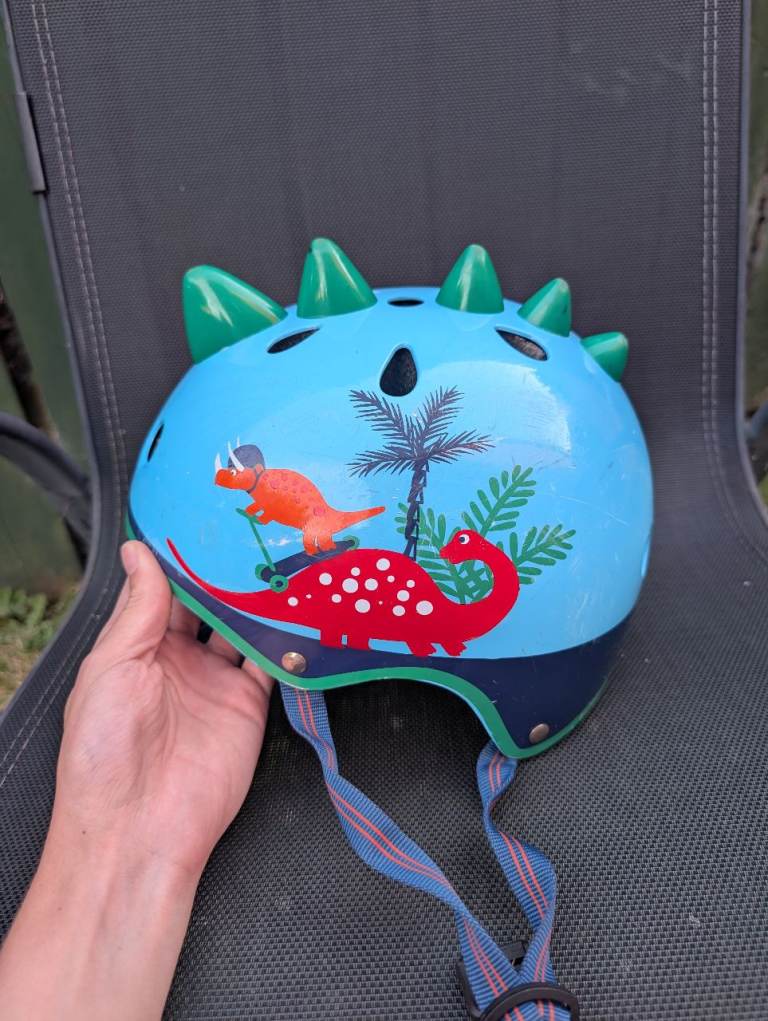 Kids Blue Scooter with Dinosaur Helmet – Good Condition