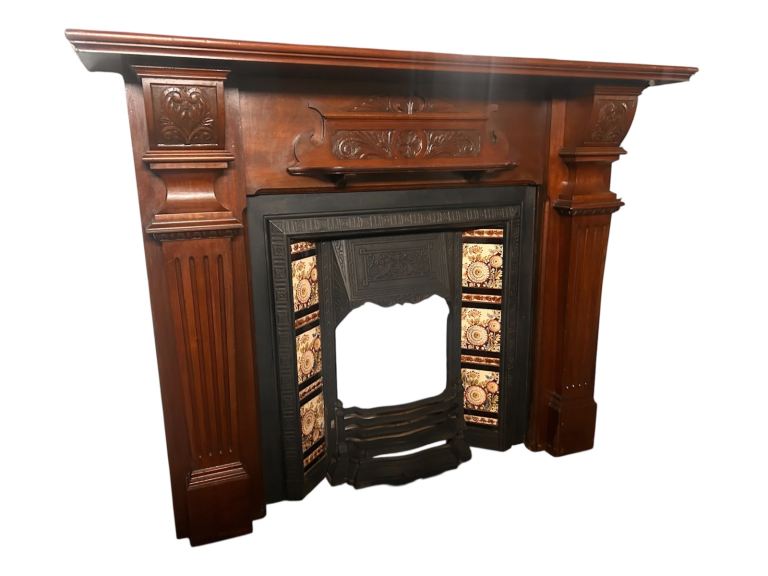 Antique Victorian mahogany fireplace and inset 