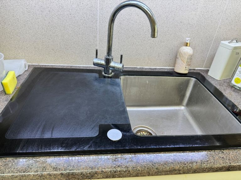 Kitchen Sink and Tap – Black and Silver, Good Condition