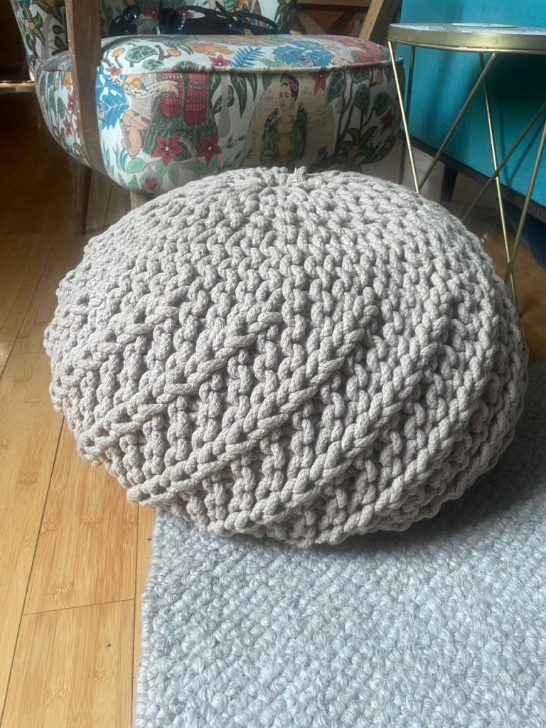 Knitted Pouffe / Footstool – Beige, Good Condition | in Hackney, London ...