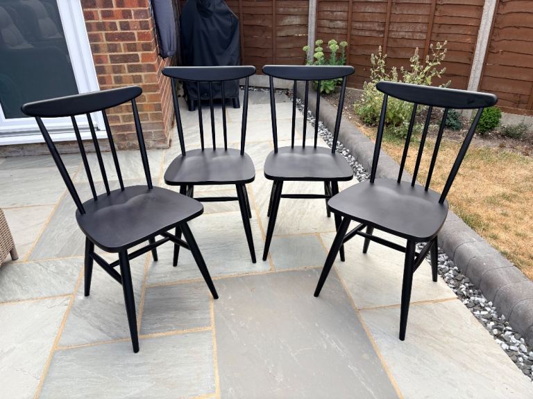 x 4 dining chairs (black wood)