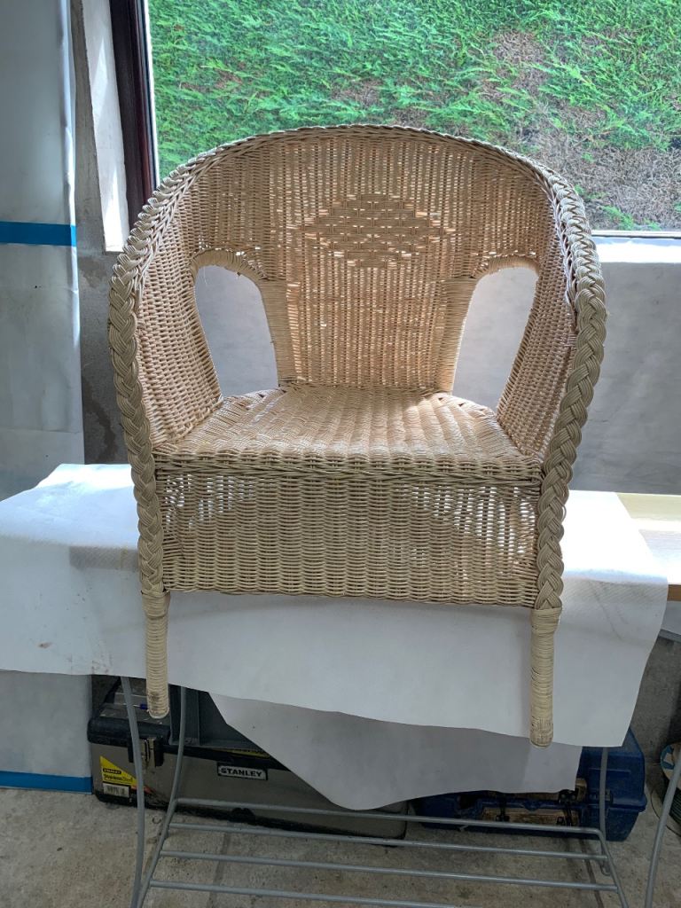 Beige Rattan Wicker Armchair – Good Condition