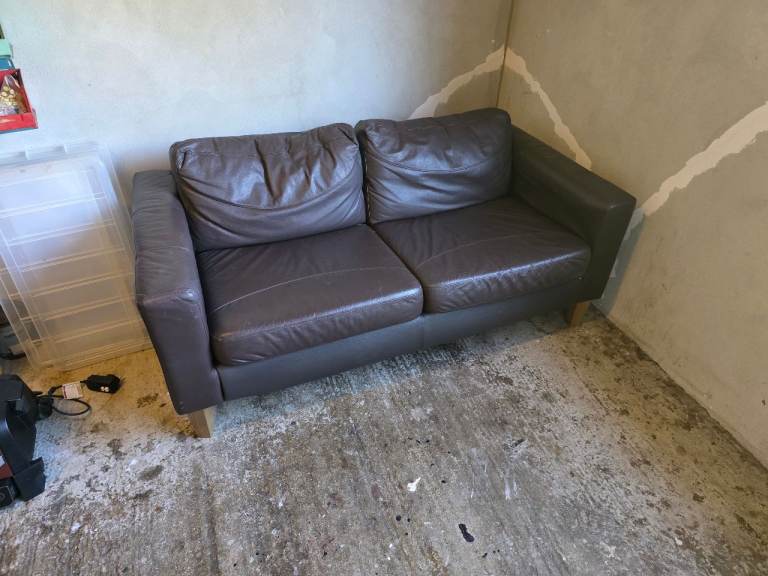 Brown Leather Two-Seater Sofa – Good Condition