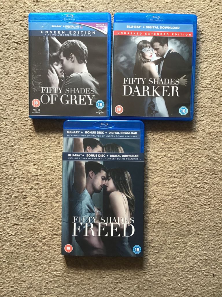 Blurays x3 fifty shades of grey, darker, and freed, with bonus disc Also 50 shades Freed book
