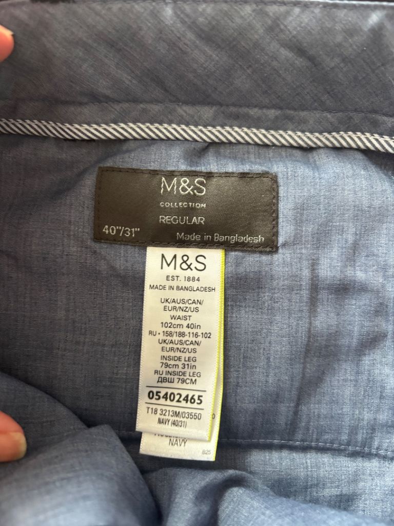M&S Collection Men's Navy Regular Trousers - 40"/31"