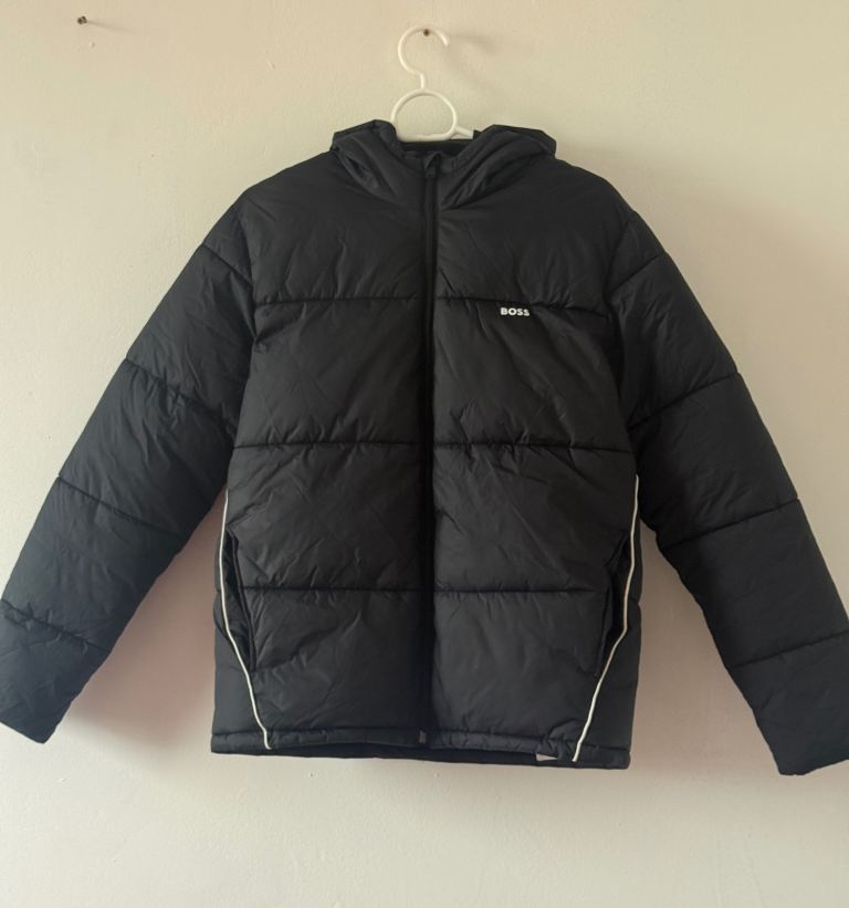 BOSS Men’s Black Puffer Jacket - Hooded Quilted Winter Coat