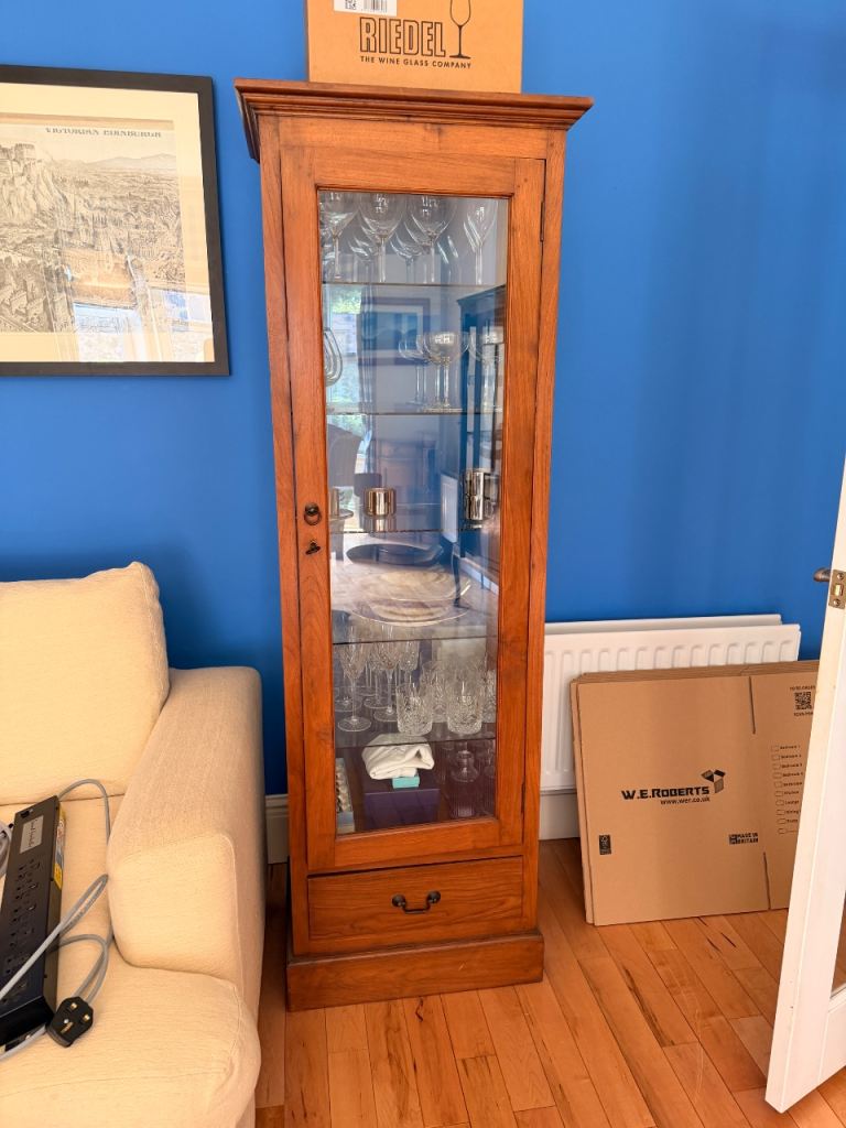 Wooden Display Cabinets x2 identical with Glass Door and Drawer