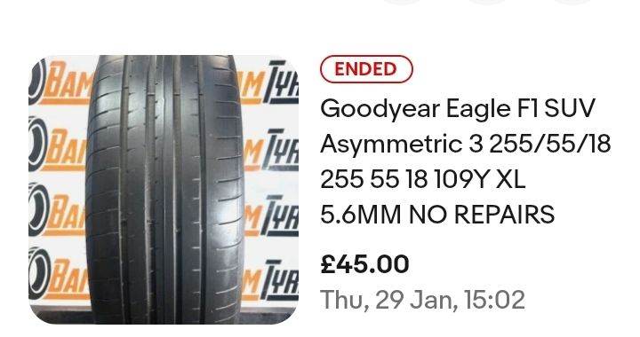 Goodyear 255/55/18 tyre