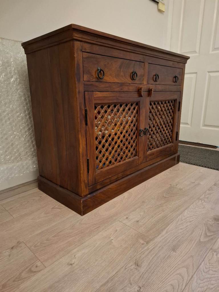 Wooden Sideboard with Drawers and Lattice Doors – Good Condition