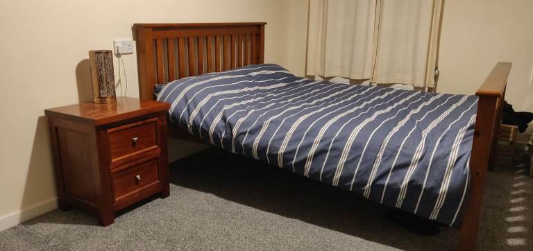 Solid wood frame double bed & drawers
