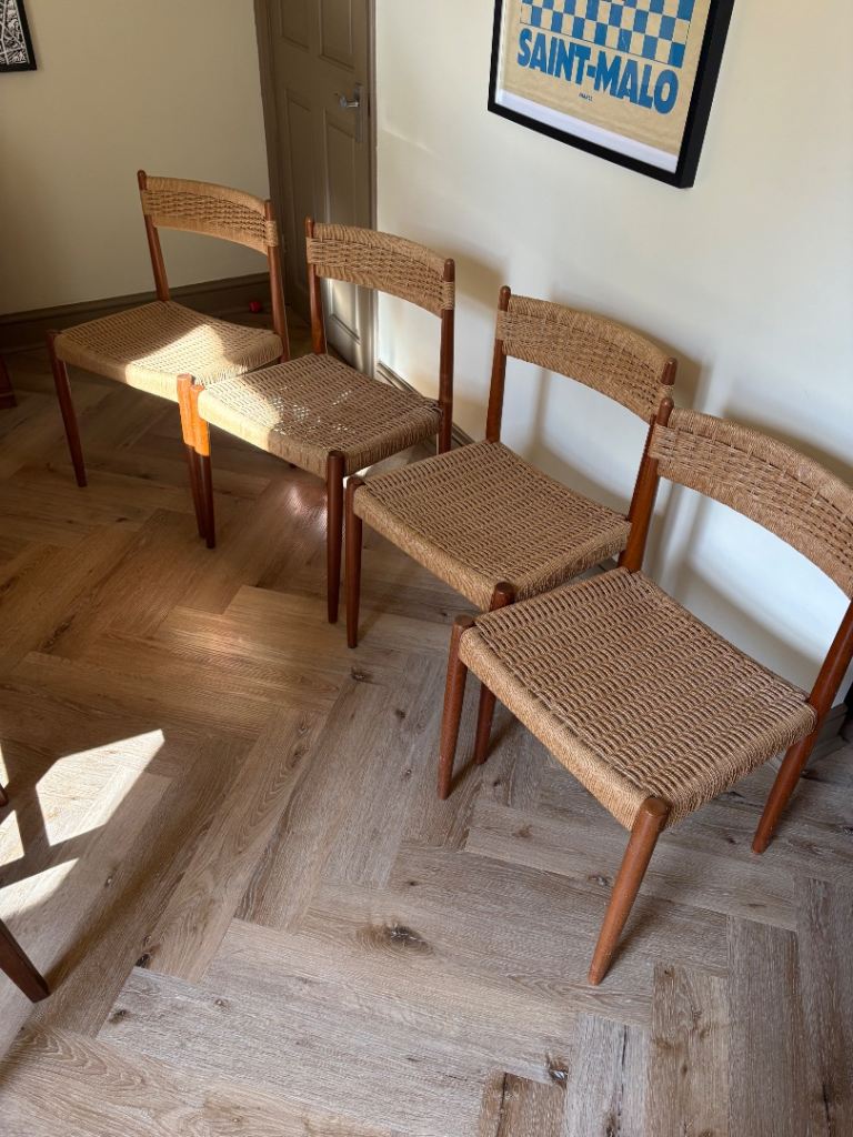 mid-century Danish modern dining chair with a teak frame