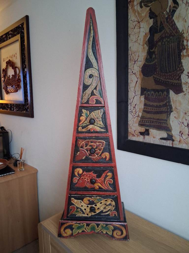 Stunning Hand Carved &Painted Balinese Pyramid Chest of Drawers/Jewellery Cabinet 