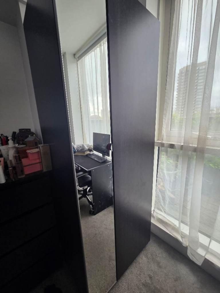 Ikea Pax 75CM black wardrobe with 2 drawers mirror