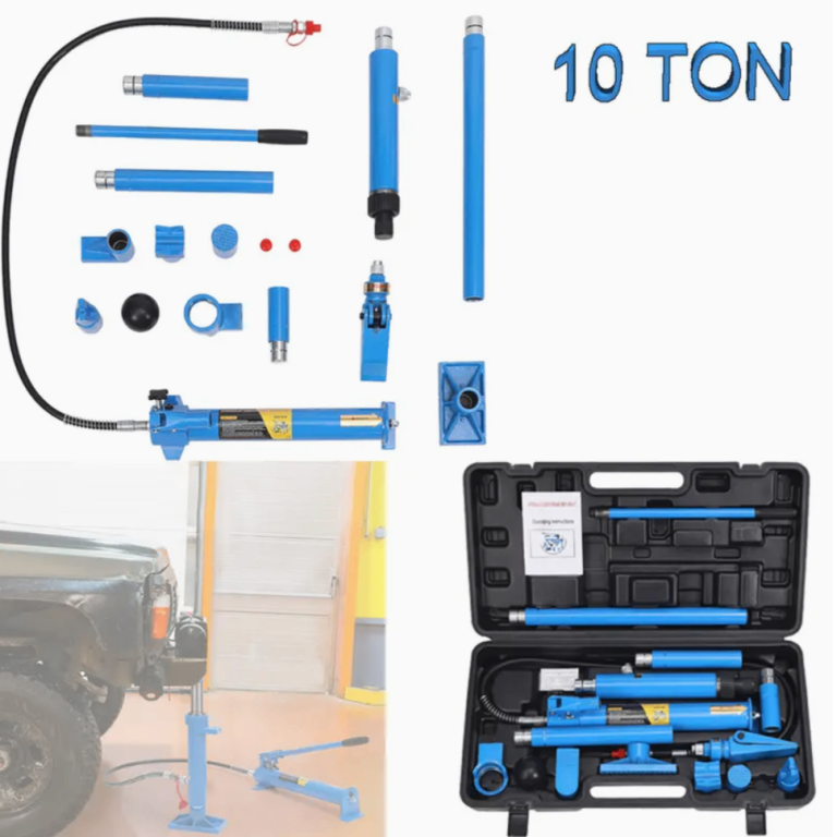 10T Hydraulic Porta Power Jack Air Pump Lifting Ram Body Frame Dent Repair Kits