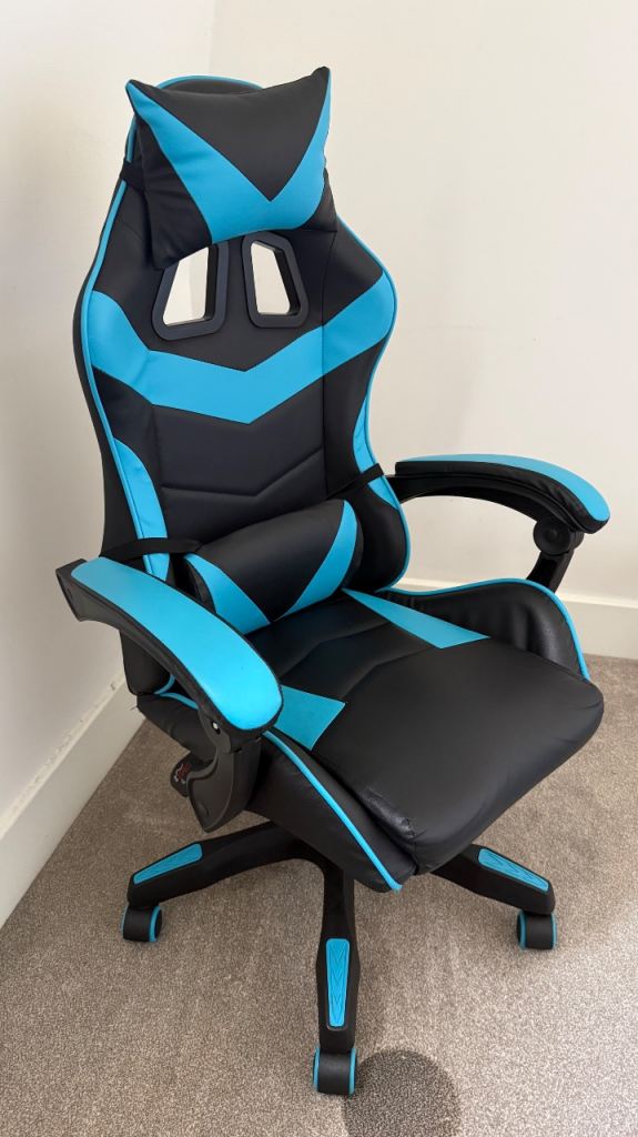 Black and Blue Gaming Chair with Head and Lumbar Support