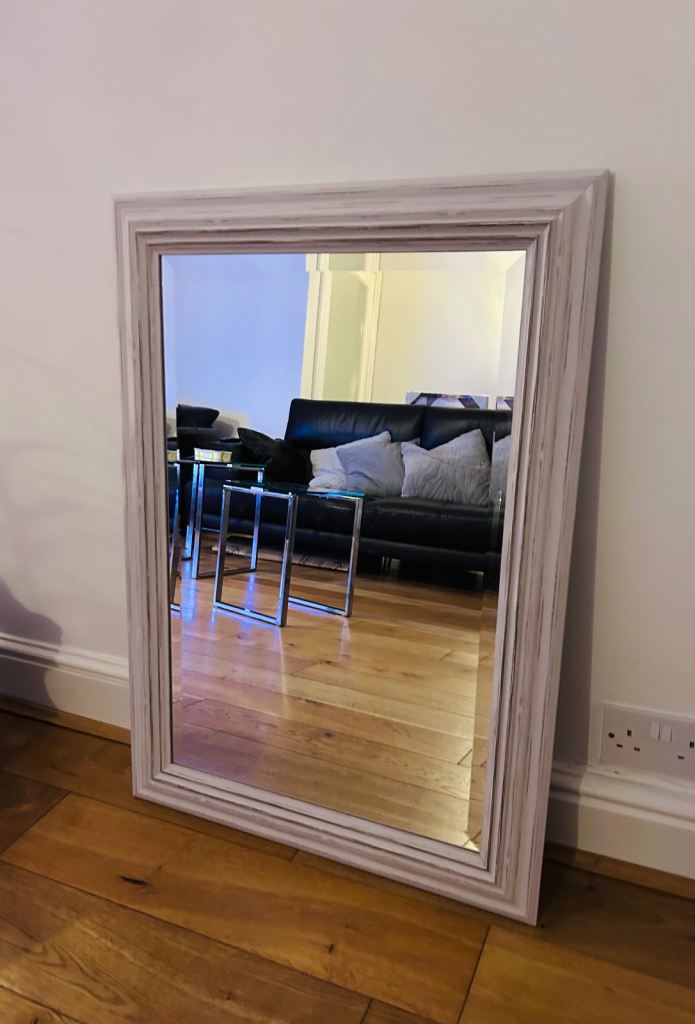 SOLD!!! Distressed Wood Frame Wall Mirror / White / 91cm x 66cm
