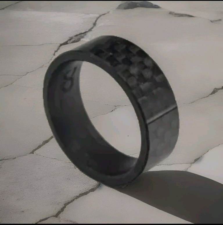 Mens Carbon Fibre Black Ring Size P