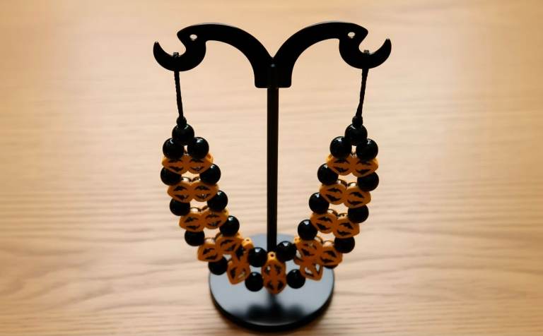 Mayan Glass Beaded Gothic Bracelet. Orange & Black Statement Fashion Jewelry