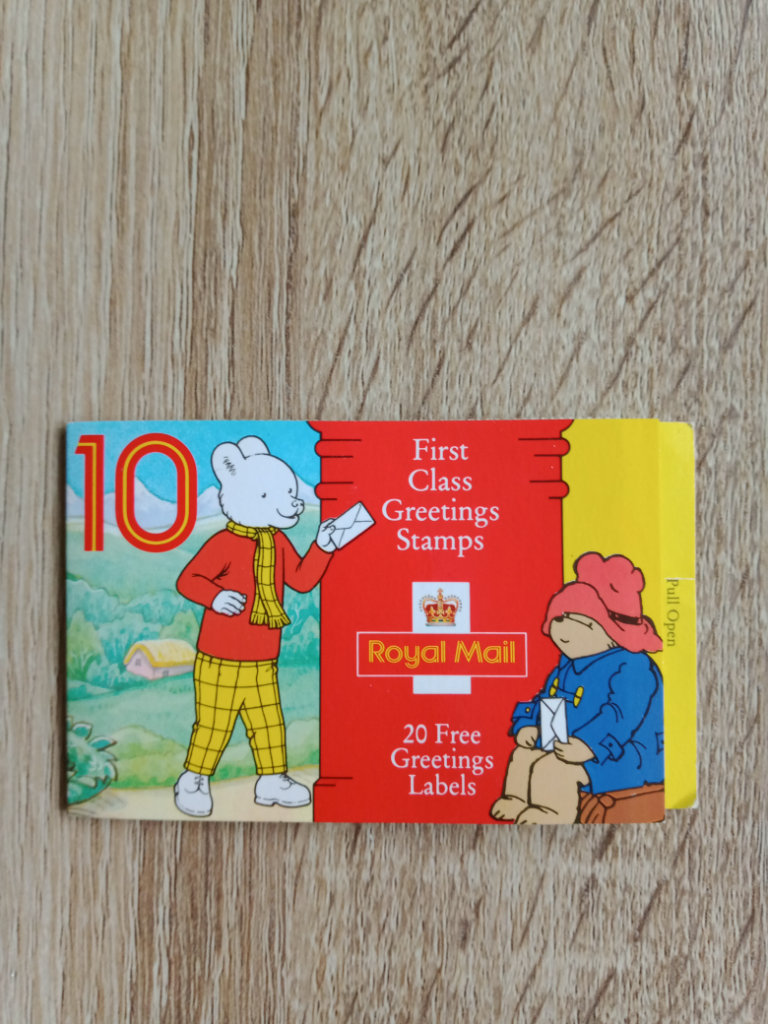 Mint 1994 10 x 1st Class stamps and labels featuring Paddington and characters.