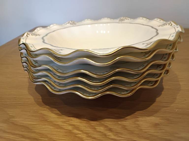 ROYAL CROWN DERBY 6 X LOMBERDY RIMMED SOUP BOWLS 1ST QUALITY