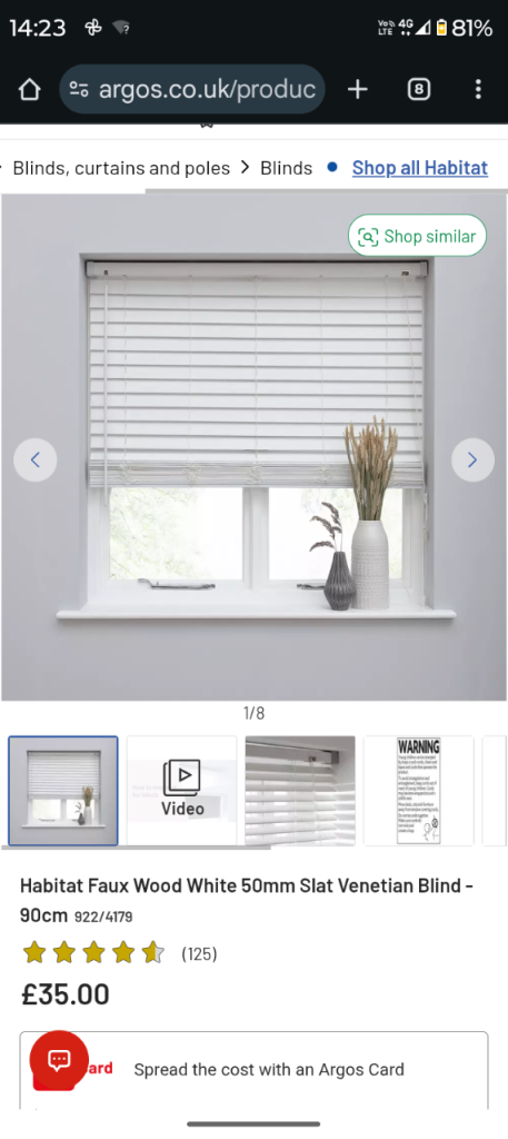 Habitat Faux 50mm wood blinds 90cm wide 160cm drop NEW £20 ONO
