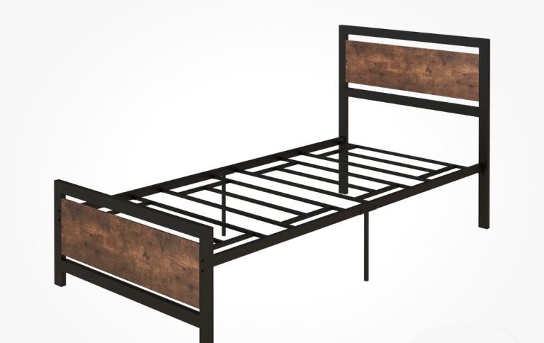 Single Size Metal Bed Frame Slat Support Bedstead Base w/ Headboard & Footboard